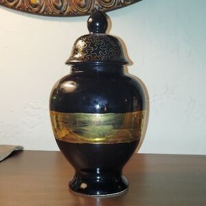 Elegant Black and Gold Decorative Jar